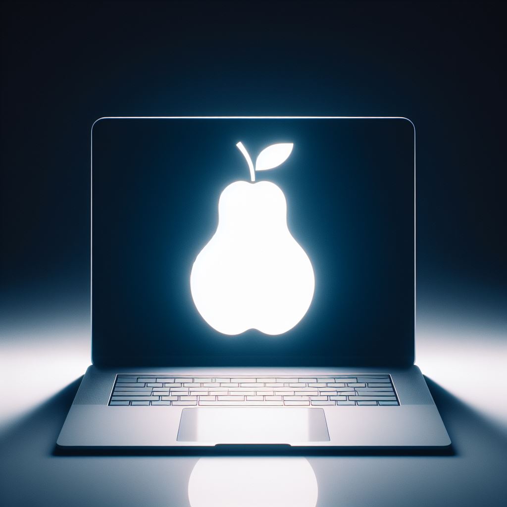 um notebook exibindo a imagem de uma pera
